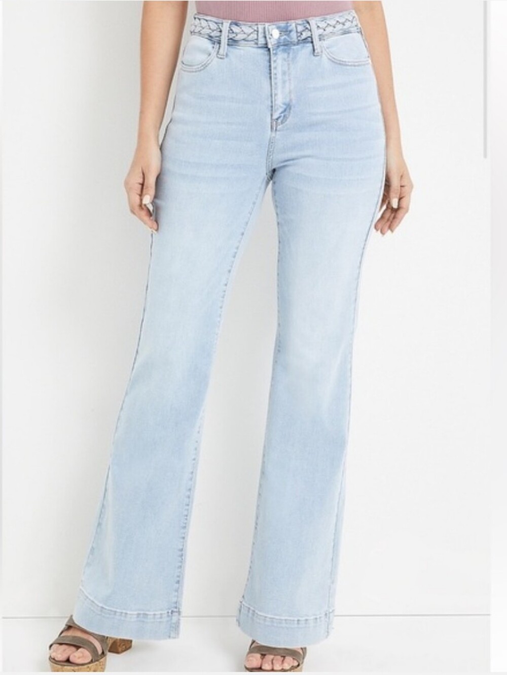 Judy Blue Light Wash Braided Waist Wide Leg Jeans JB88332